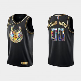 Canotte Uomo Milwaukee Bucks Personalizzate Nike 2021-22 Nero Golden Edition 75th Anniversary Diamond Swingman